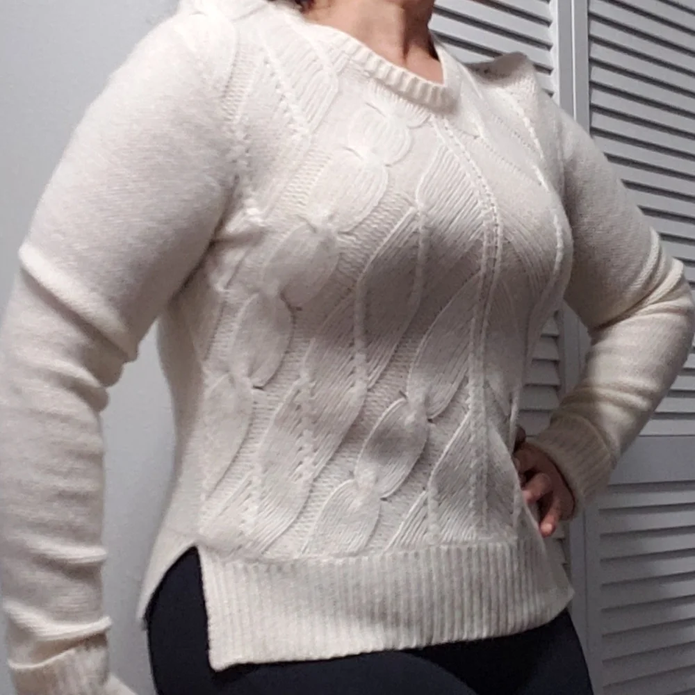 Madewell Women Cream Chevron Merino Knit Crop Long Sleeve Pullover Size S